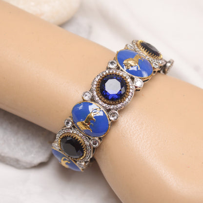 Statement Royal Blue & Silver AD Stone Lion Motif Kada