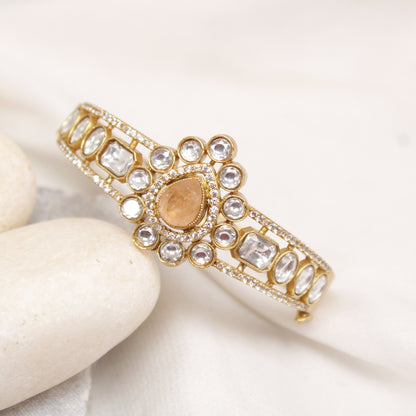 Navraee Premium Gold Plated Peach Stone Polki Kada Bangle