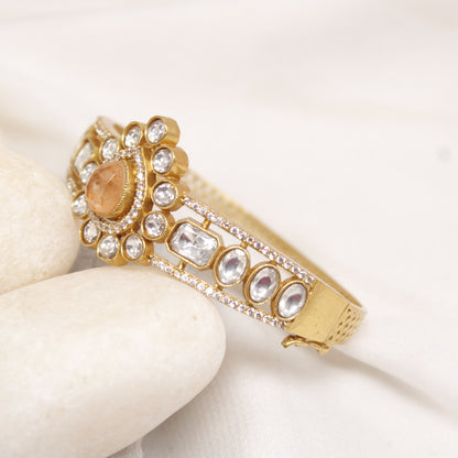 Navraee Premium Gold Plated Peach Stone Polki Kada Bangle