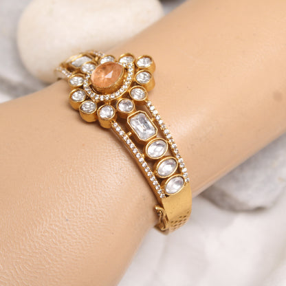 Navraee Premium Gold Plated Peach Stone Polki Kada Bangle