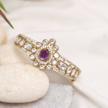 Navraee Royal Polki Amethyst Center Stone Micro Gold Plated Kada