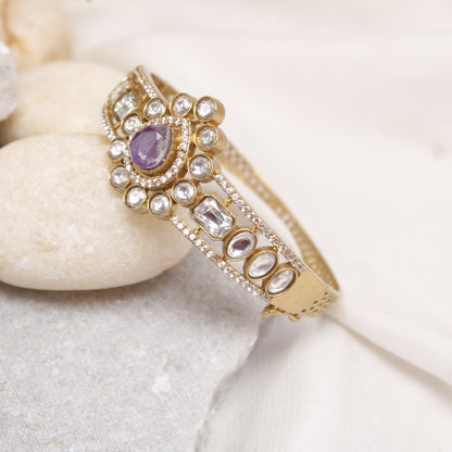 Navraee Royal Polki Amethyst Center Stone Micro Gold Plated Kada
