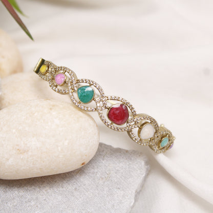 Micro Gold Plated Multi-Color Stone AD Kada Bracelet