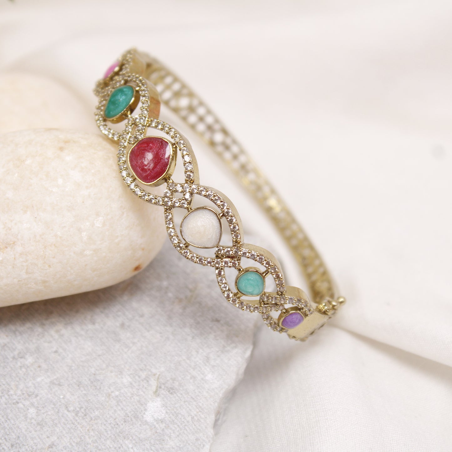 Micro Gold Plated Multi-Color Stone AD Kada Bracelet