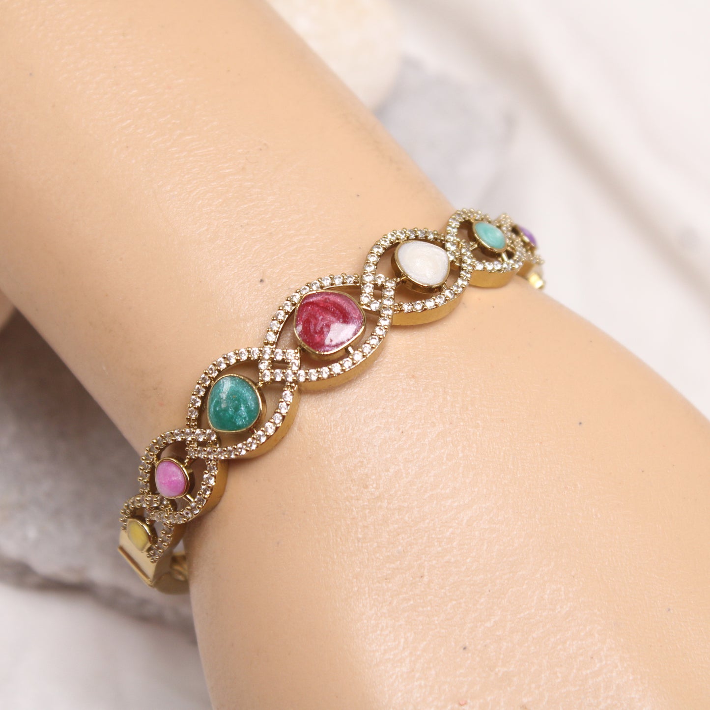 Micro Gold Plated Multi-Color Stone AD Kada Bracelet