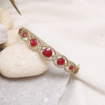 Navraee Micro Gold Plated Ruby Pink AD Studded Kada Bracelet