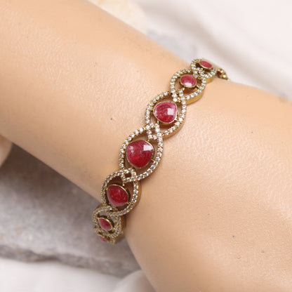 Navraee Micro Gold Plated Ruby Pink AD Studded Kada Bracelet