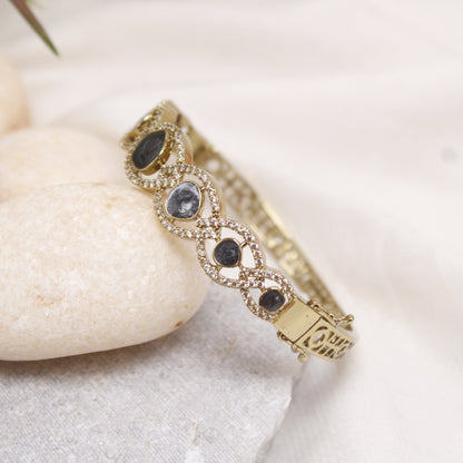 Elegant Micro Gold Plated Black Stone & AD Studded Single Kada