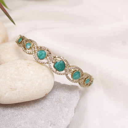 Elegant Micro Gold Plated AD Kada with Green Stones