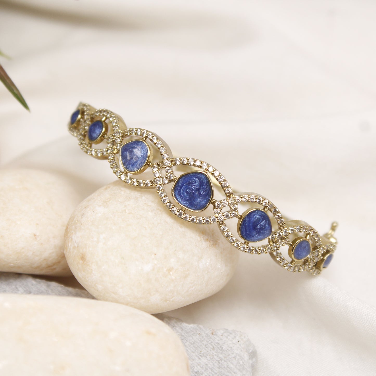 Navraee Modern Blue Stone & AD Micro Gold Plated Kada