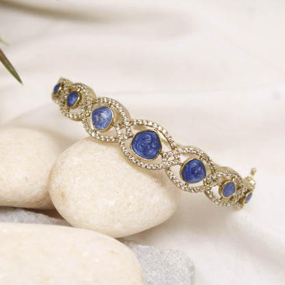 Navraee Modern Blue Stone & AD Micro Gold Plated Kada