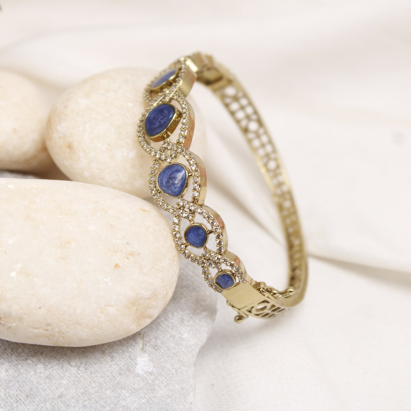 Navraee Modern Blue Stone & AD Micro Gold Plated Kada