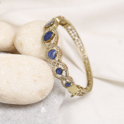 Navraee Modern Blue Stone & AD Micro Gold Plated Kada