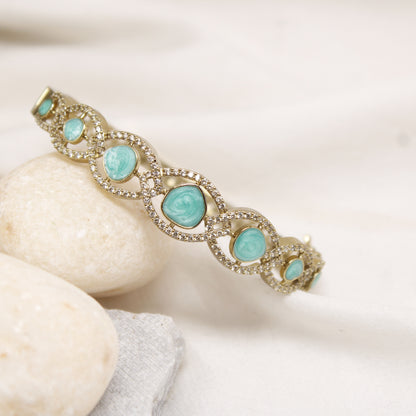 Micro Gold Plated Turquoise & American Diamond Single Kada