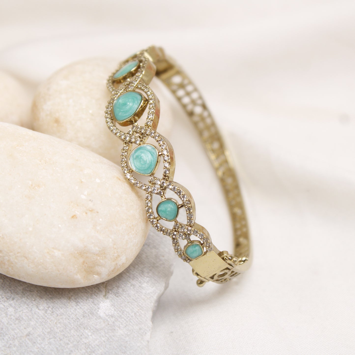 Micro Gold Plated Turquoise & American Diamond Single Kada