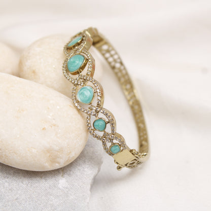 Micro Gold Plated Turquoise & American Diamond Single Kada