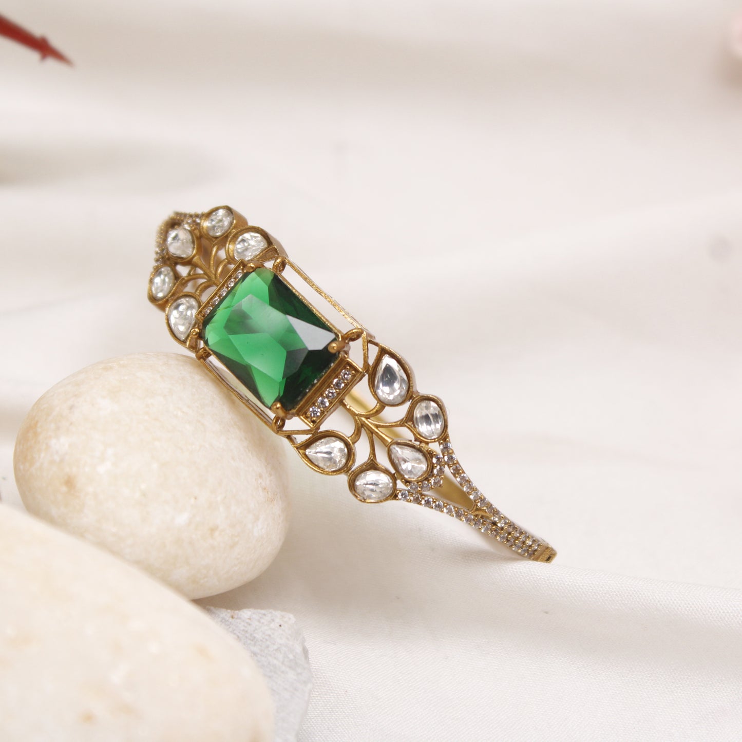 Navraee Premium Gold Plated Emerald Green AD Kada Bracelet