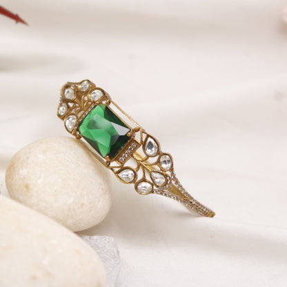 Navraee Premium Gold Plated Emerald Green AD Kada Bracelet