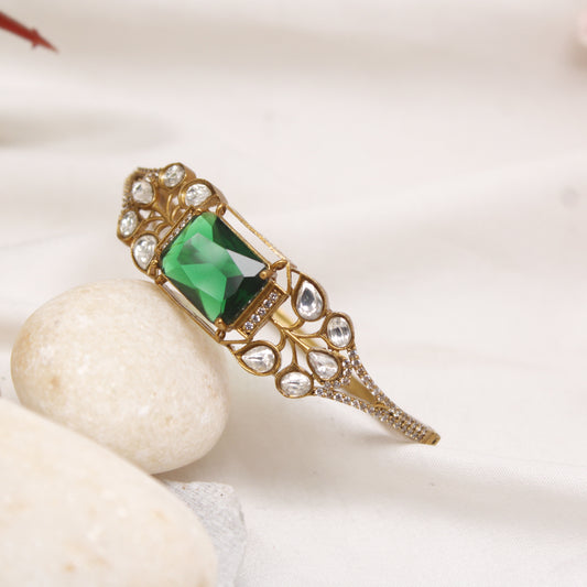 Navraee Premium Gold Plated Emerald Green AD Kada Bracelet