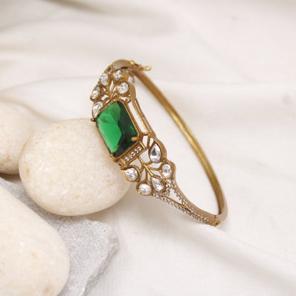 Navraee Premium Gold Plated Emerald Green AD Kada Bracelet
