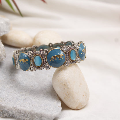 Teal Blue Enamel Dual Tone Kada with AD Stones