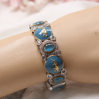 Teal Blue Enamel Dual Tone Kada with AD Stones