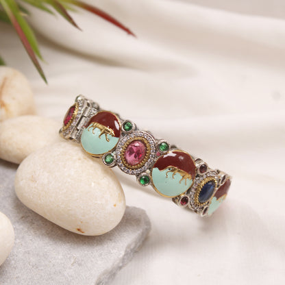 Antique Meenakari Elephant Motif Bracelet Kada with Multi-color Stones