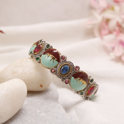 Antique Meenakari Elephant Motif Bracelet Kada with Multi-color Stones