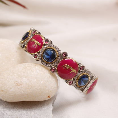 Navraee Heritage Dual Tone Animal Motif Meenakari Kada