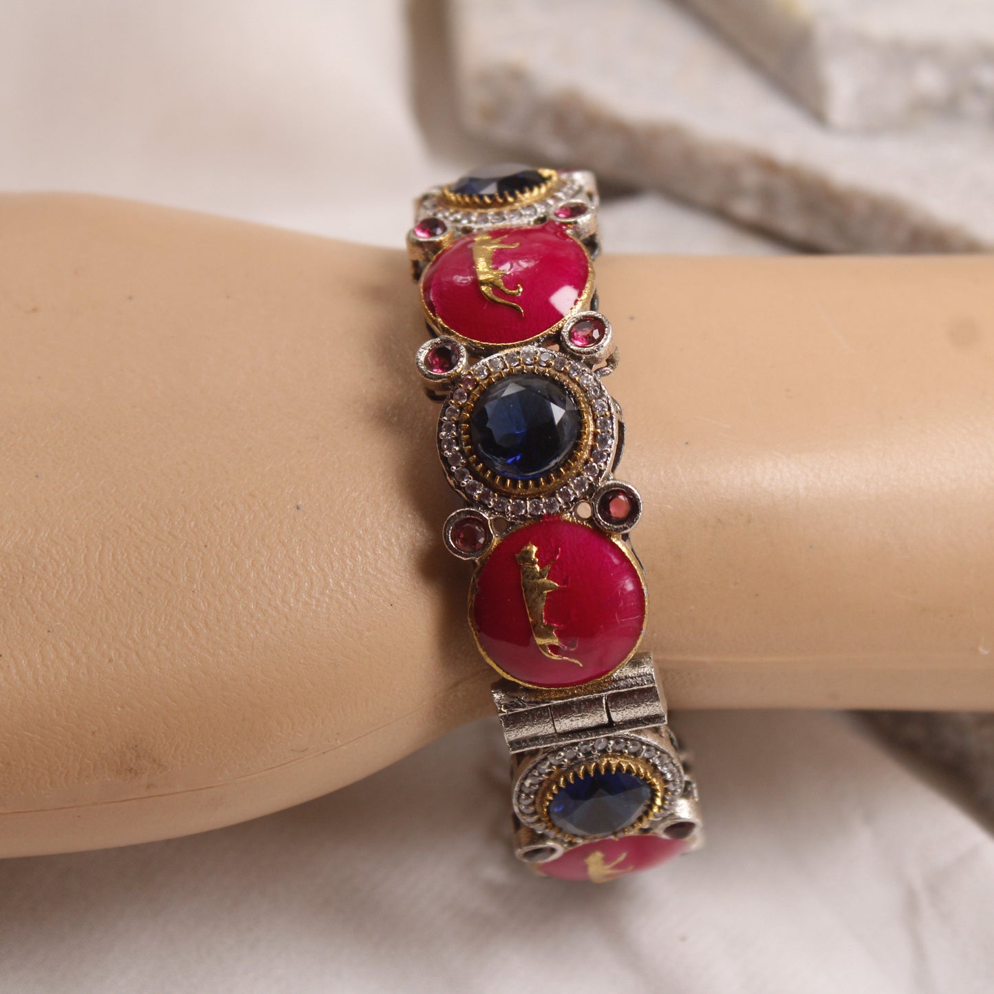 Navraee Heritage Dual Tone Animal Motif Meenakari Kada