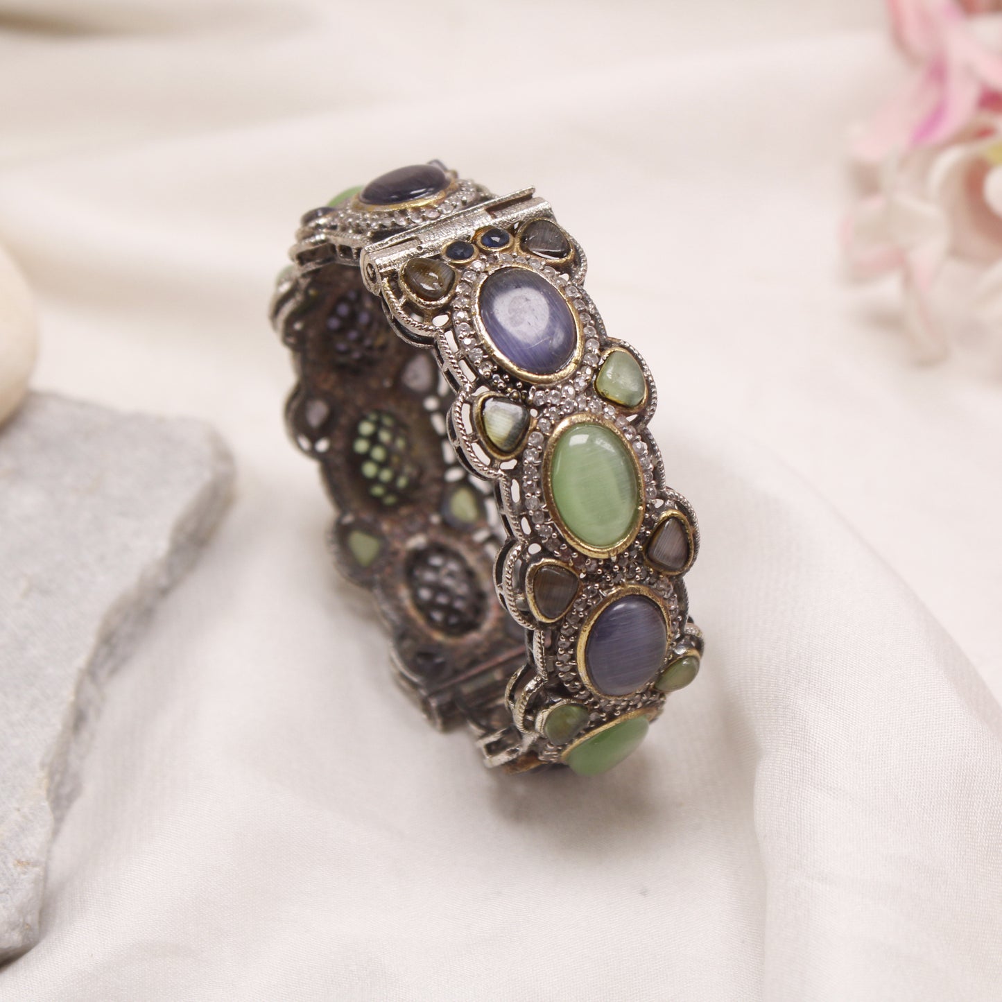 Vintage Multi-Stone Statement Kada Bracelet