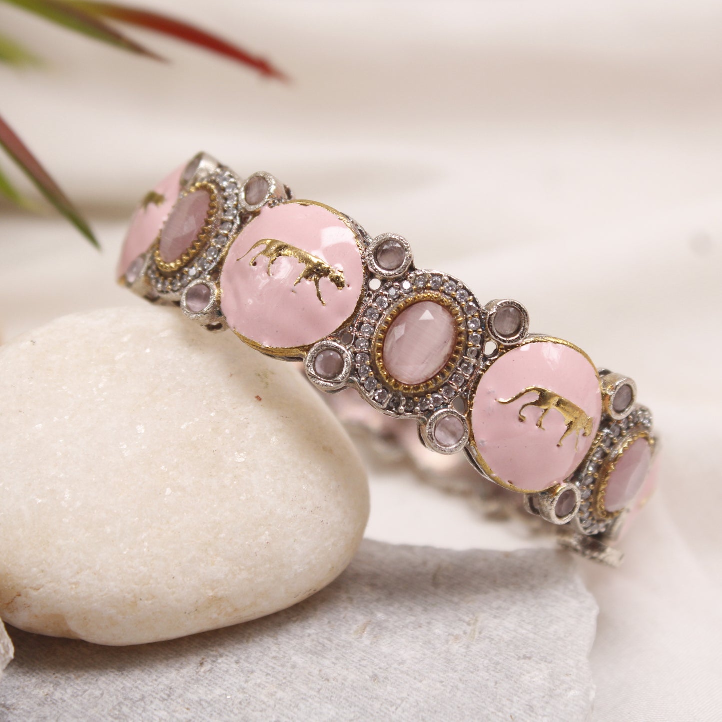 Premium Pink Meenakari Animal Motif Kada Bracelet