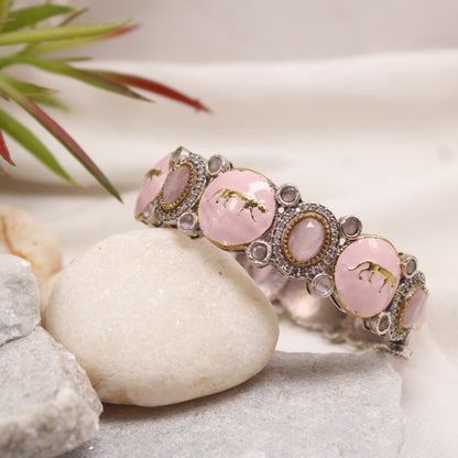 Premium Pink Meenakari Animal Motif Kada Bracelet