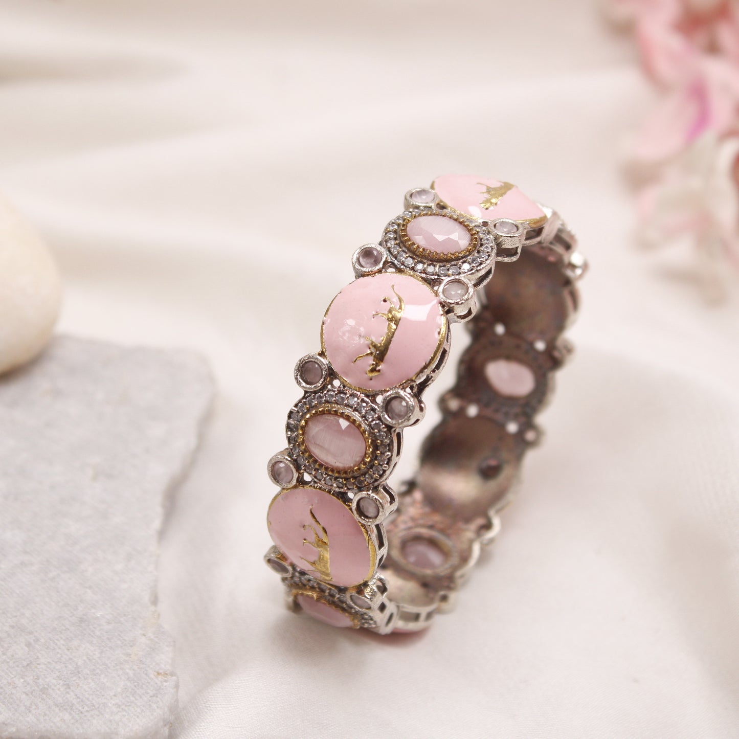 Premium Pink Meenakari Animal Motif Kada Bracelet