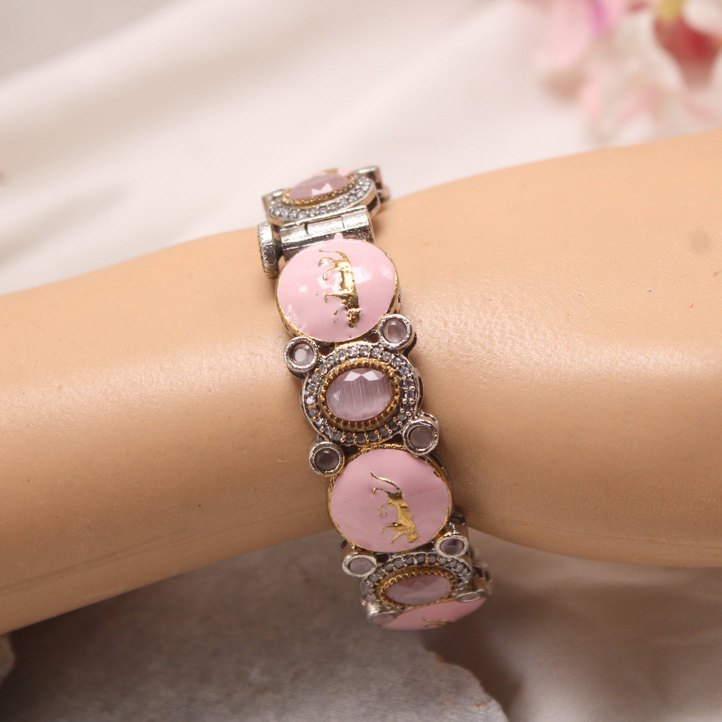 Premium Pink Meenakari Animal Motif Kada Bracelet
