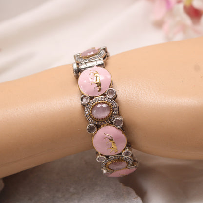 Premium Pink Meenakari Animal Motif Kada Bracelet