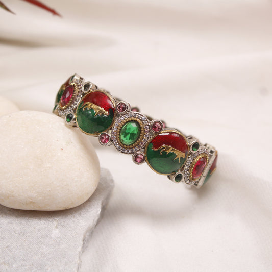 Navraee Heritage Red & Green Meenakari Kada Bracelet