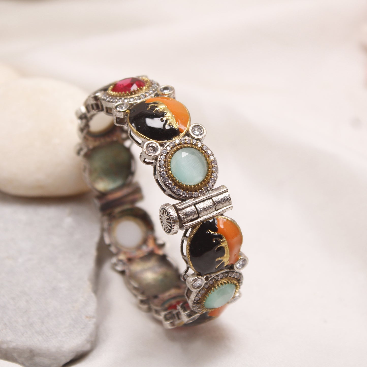 Antique Meenakari Elephant Motif Single Kada with AD & Pearls
