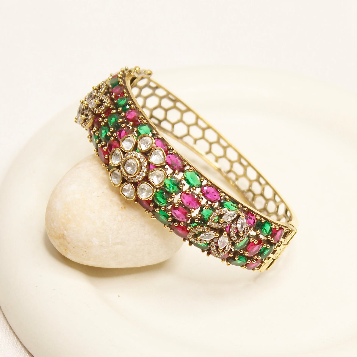 Red & Green Kundan Mosaic Kada – additional product view