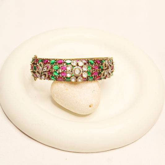 Red & Green Kundan Mosaic Kada
