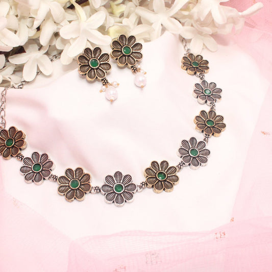 AARYA DUAL TONE NECKLACE SET - GREEN