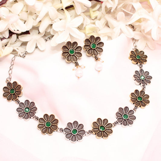AARYA DUAL TONE NECKLACE SET - GREEN