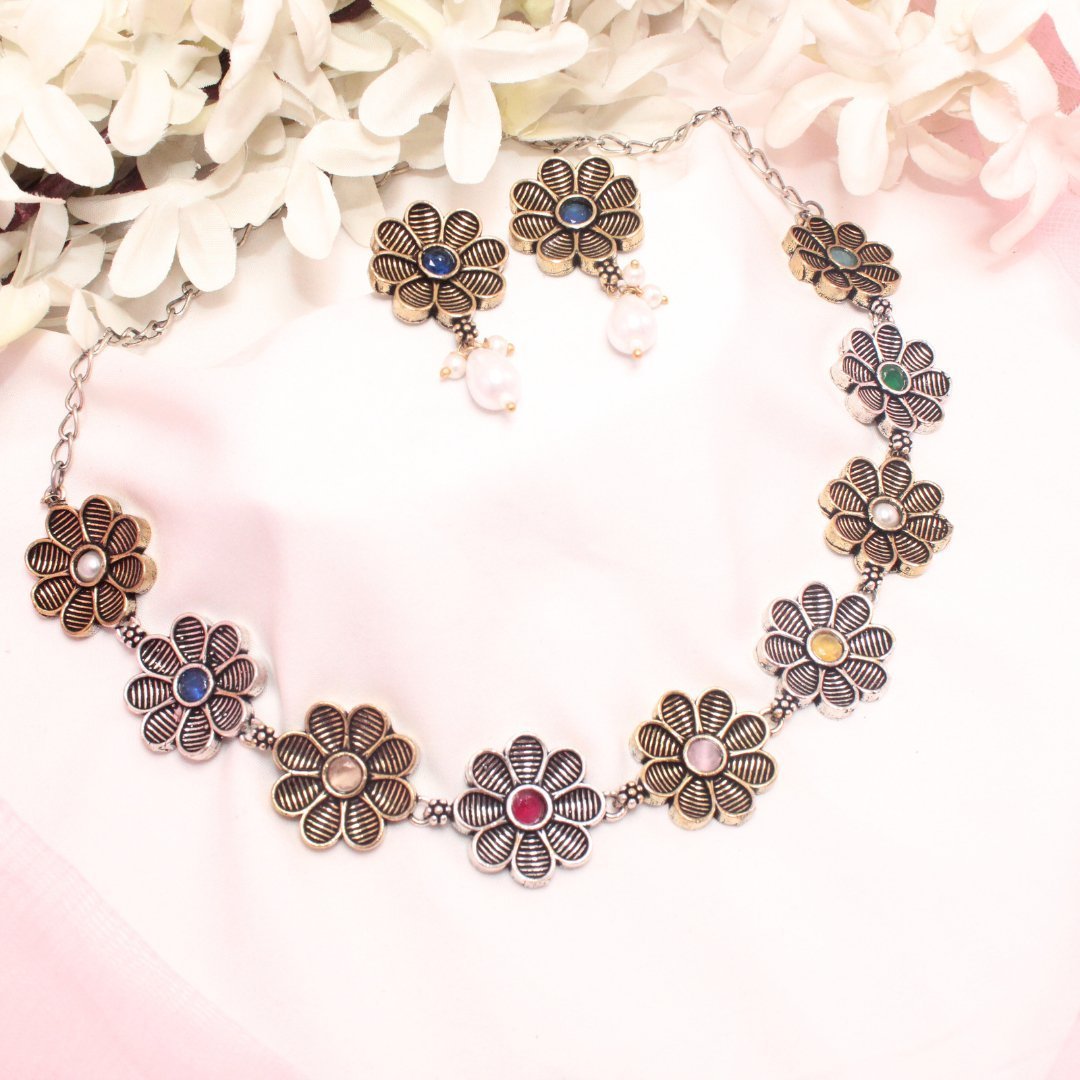 AARYA DUAL TONE NECKLACE SET-MULTICOLOUR