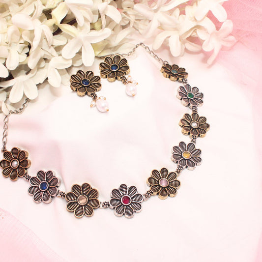 AARYA DUAL TONE NECKLACE SET - MULTICOLOUR