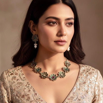 AARYA DUAL TONE NECKLACE SET-MULTICOLOUR