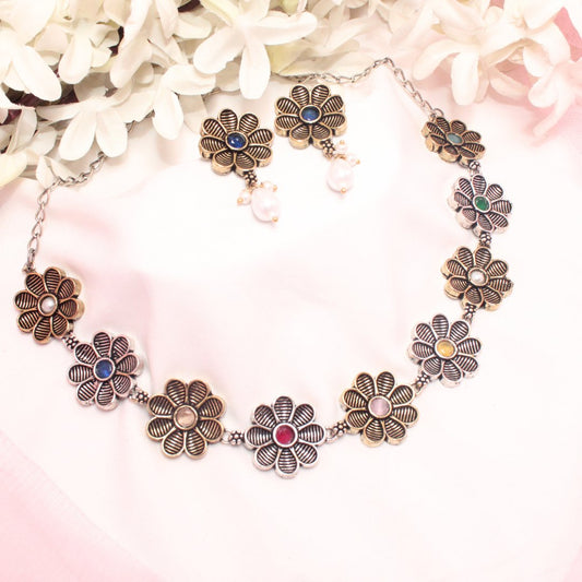 AARYA DUAL TONE NECKLACE SET - MULTICOLOUR