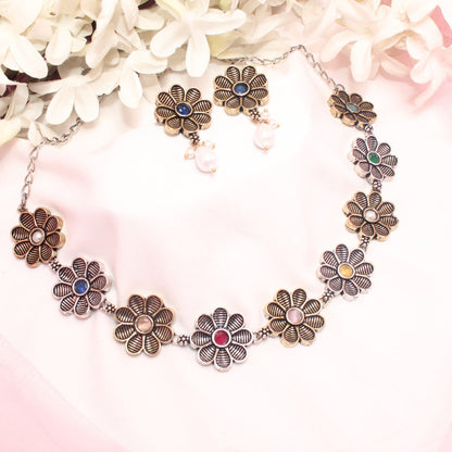 AARYA DUAL TONE NECKLACE SET - MULTICOLOUR