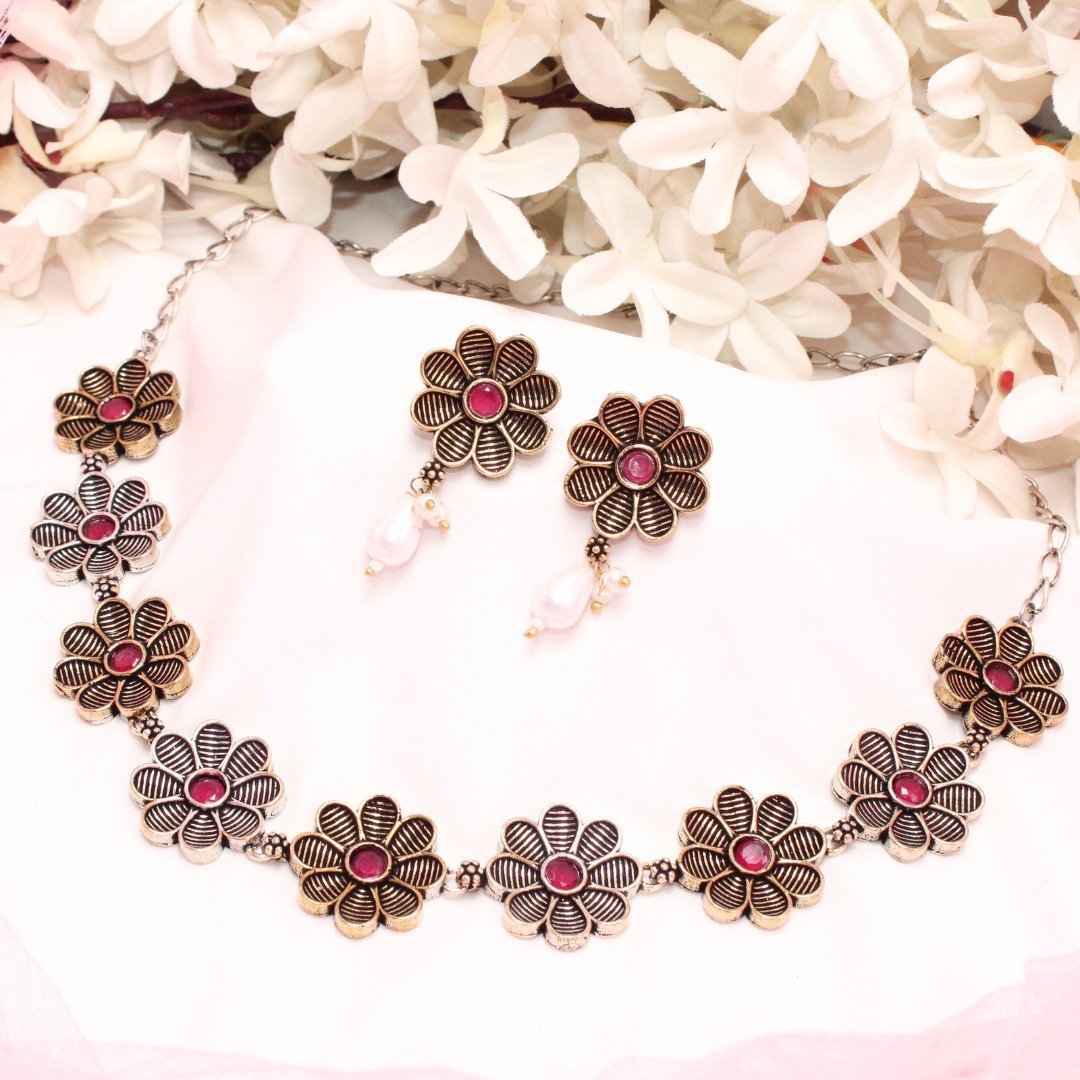 AARYA DUAL TONE NECKLACE SET-RED