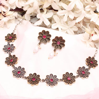 AARYA DUAL TONE NECKLACE SET-RED