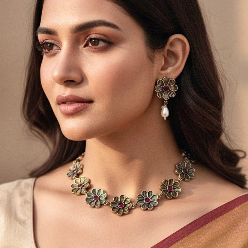 AARYA DUAL TONE NECKLACE SET-RED